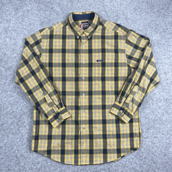 VTG Chaps Ralph Lauren Shirt‎ Mens Large Yellow Plaid Long Sleeve Button Down - Picture 1 of 7